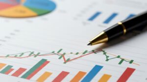 A pen on a graphic report.